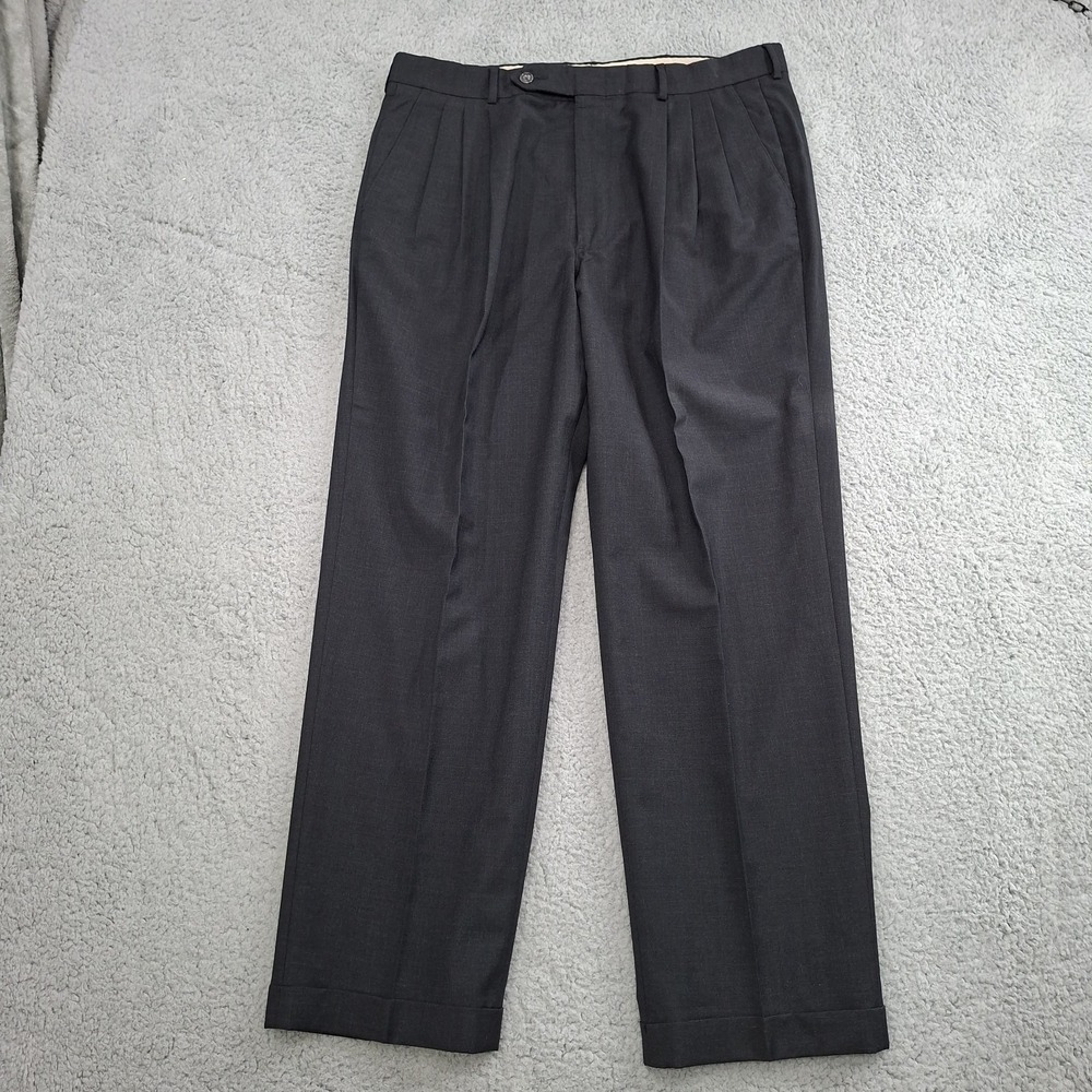 Corbin Dress Pants Mens 36x30 Charcoal Gray Wool Cuffed Pleated Made in USA